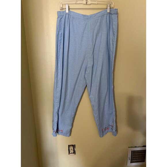 Sag Harbor Light Blue Embroidered Linen Blend Capri Pants‎ Sz 18 Lagenlook Beach - Picture 11 of 13